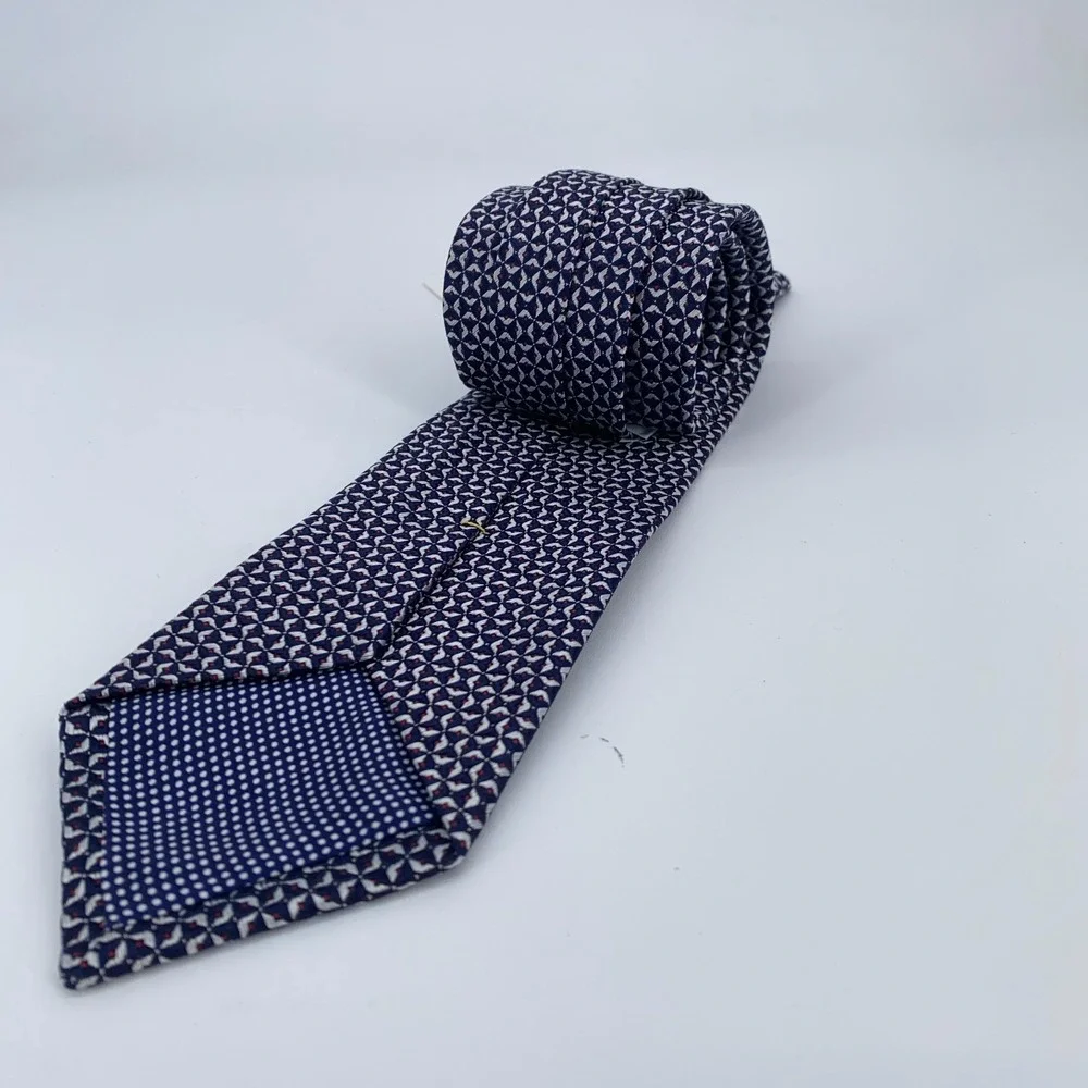 Eton‎ Tie Mens One Size Navy Gray Patterned Silk Classic Necktie England Made